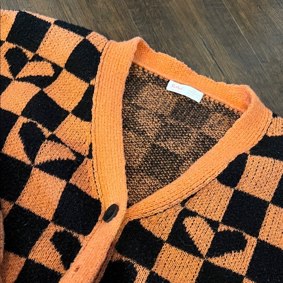 Orange and Black Checkered Heart Cardigan - Picture 2 of 5